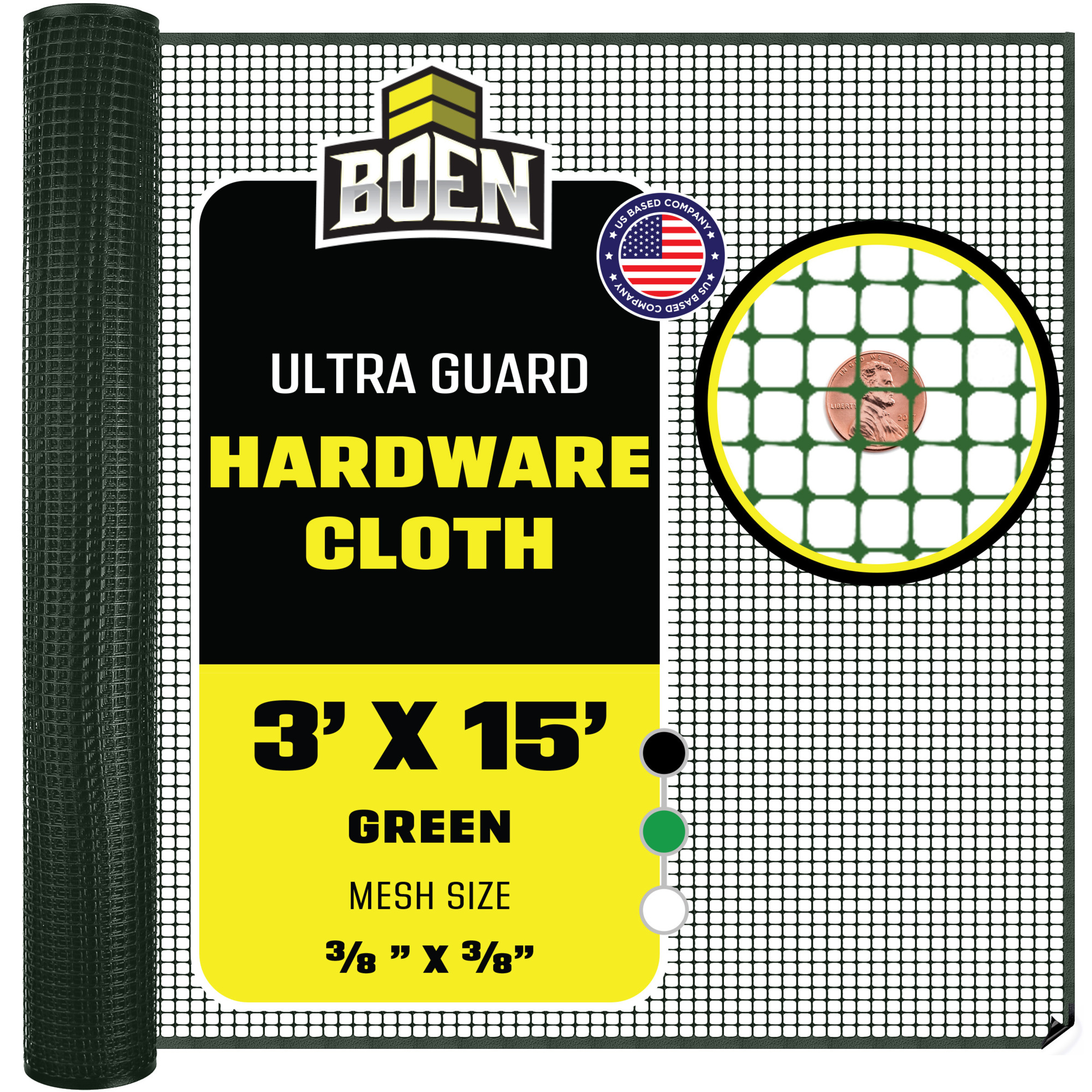 Boen Green Plastic Mesh Hardware Netting 3 ft x 15, Tree Guard Barrier from Rabbits, Deer and Rodents, Deck Guard, Indoor or Outdoor Balcony Safety Net for pet or Child
